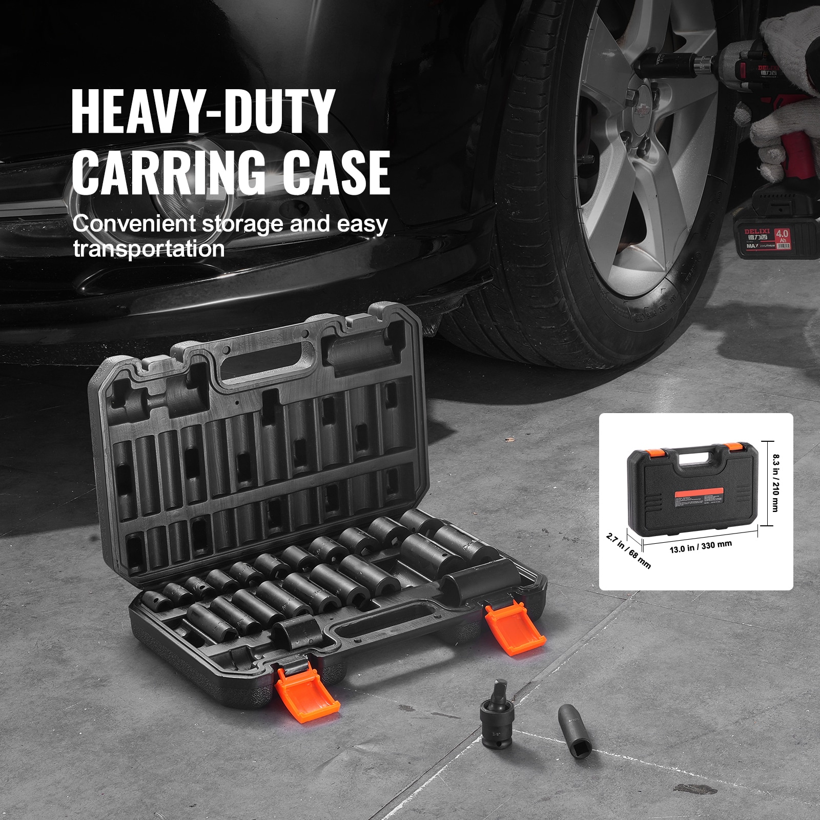 Impact Sockets Set 25pcs 6-Point 3/8in Drive Bit Ratchet Tool Kit Case_voghion.com